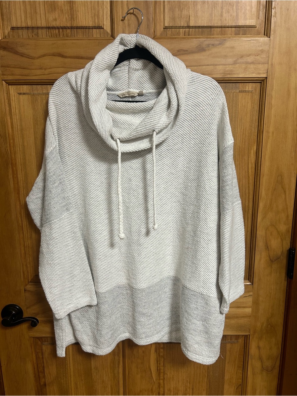 Soft Surroundings 1X Cowl Neck Knit Tunic Pullover Cream Gray Oversized Sweater